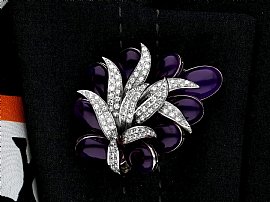 Large Amethyst and Diamond Brooch Wearing 