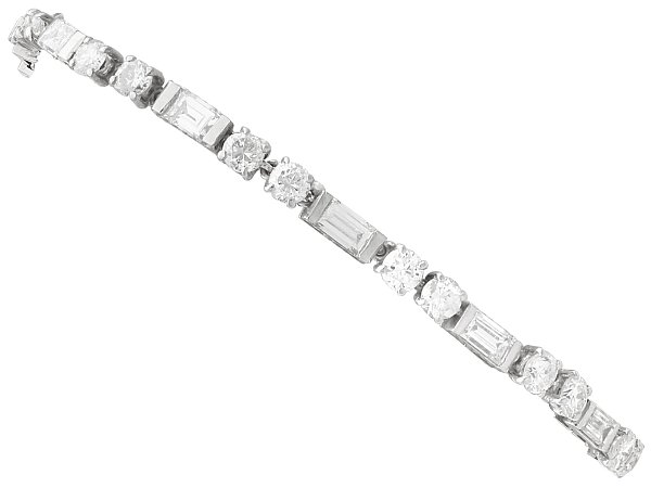 Platinum Baguette & Round Brilliant Cut Diamond Bracelet