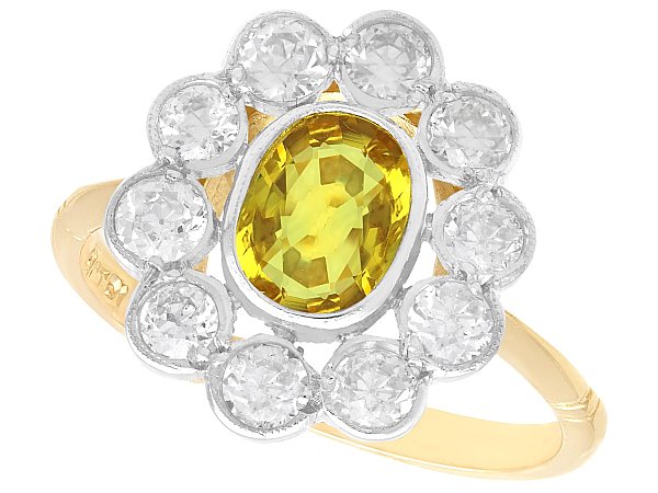 Yellow Sapphire and Diamond Cluster Ring for Sale