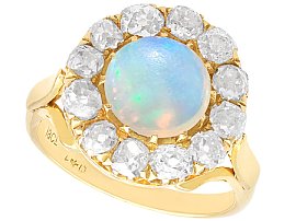 Antique 1.56 ct Opal and 2.10 ct Diamond Ring in 18 ct Yellow Gold