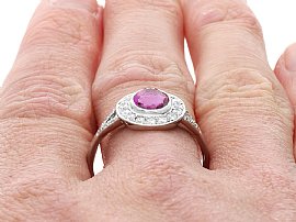 Vintage Pink Sapphire and Diamond Ring in Platinum for Sale