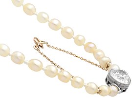 Vintage Pearl Necklace with Diamond Clasp 