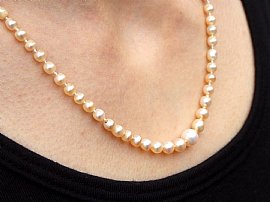 Vintage Pearl Necklace with Diamond Clasp Wearing