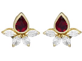 Vintage 1.90ct Ruby and 2.2ct Diamond Earrings in 18ct Yellow Gold