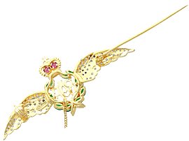 Gold RAF Wings Brooch with Emeralds for Sale Pin Open