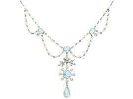 Aquamarine Necklace with Pearls Boxed UK