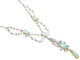 Aquamarine Necklace with Pearls Boxed Antique 