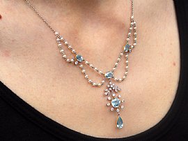 Wearing Aquamarine Necklace with Pearls Boxed