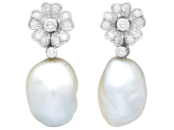 Large Pearl and Diamond Drop Earrings 