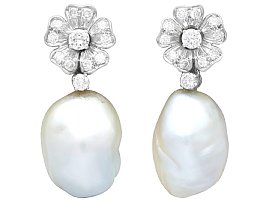 Blister Pearl and 1.90ct Diamond, Platinum Drop Earrings - Vintage Circa 1950