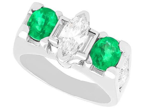 Marquise Diamond and Emerald Ring