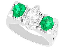 Vintage 1.60ct Emerald and 2.63ct Diamond, Platinum Dress Ring