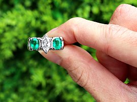 Marquise Diamond and Emerald Ring Outside