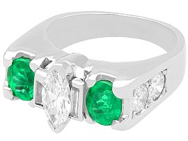 Marquise Diamond and Emerald Ring for Sale
