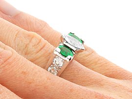 Vintage Marquise Diamond and Emerald Ring Wearing