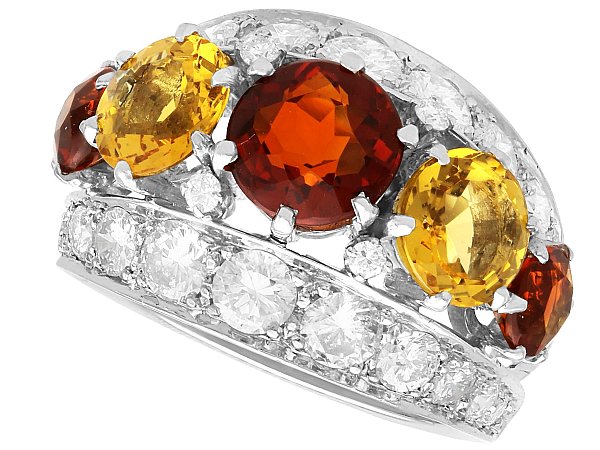 5 Stone Citrine Ring with Diamonds