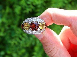 5 Stone Citrine Ring with Diamonds Outside