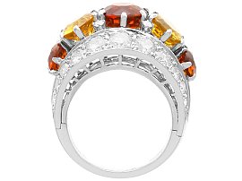 1950s 5 Stone Citrine Ring with Diamonds