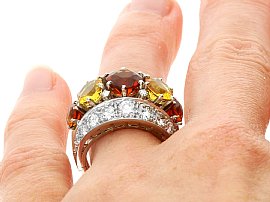 5 Stone Citrine Ring with Diamonds Wearing 