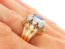 18ct Gold Ceylon Sapphire and Diamond Ring Wearing 