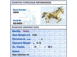 Yellow Gold and Diamond Horse Brooch Grading 