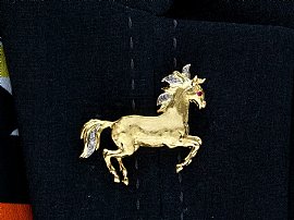 Yellow Gold and Diamond Horse Brooch Wearing 