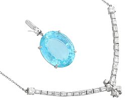 Diamond Necklace with Aquamarine Pendant 