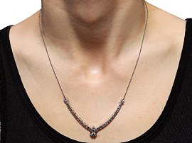 Diamond Necklace with Aquamarine Pendant Wearing
