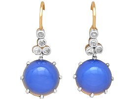 Antique 5.50ct Chalcedony and Diamond, 15ct Yellow Gold Drop Earrings