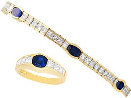 Vintage 6.49 ct Sapphire, 5.82 ct Diamond Bracelet and Ring Set in Yellow Gold