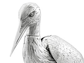 Large Antique Silver Stork Sugar Box Close Up