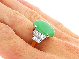 Wearing Art Deco Jade Ring with Diamonds 