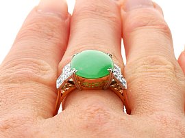 Vintage Art Deco Jade Ring with Diamonds Wearing 
