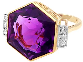 Hexagonal Cut Amethyst Ring in Gold for Sale