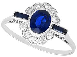 Antique 1.20ct Sapphire and 0.27ct Diamond, 18ct White Gold Cluster Ring