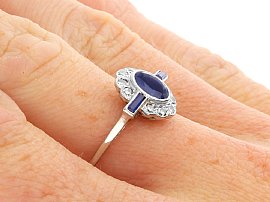 Wearing Art Deco Sapphire and Diamond Engagement Ring