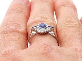 Art Deco Sapphire and Diamond Engagement Ring Wearing