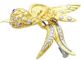 Gold Bird Brooch Pin with Diamonds