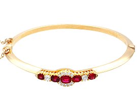 Antique Yellow Gold Ruby and Diamond Bangle