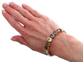 Antique Gold and Gemstone Bangle for Sale Wearing