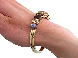 Wearing Antique Gold and Gemstone Bangle for Sale