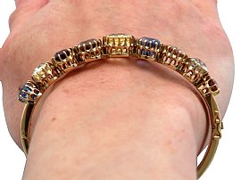 Antique Gold and Gemstone Bangle for Sale wearing
