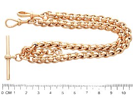 Edwardian t bar watch chain in yellow gold for sale size