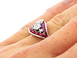 Wearing Retro Ruby and Diamond Ring for Sale