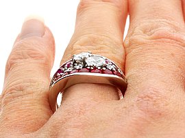 Wearing Retro Ruby and Diamond Ring for Sale