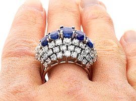 Vintage 5 Carat Sapphire Ring with Diamonds Wearing