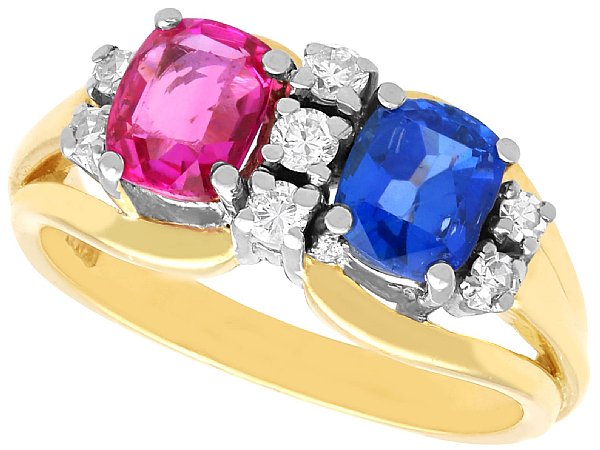 pink and blue sapphire ring in gold UK