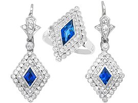 Antique 2.10ct Sapphire and 2.42ct Diamond, Palladium Jewellery Set