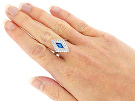 lozenge cut sapphire ring with diamonds