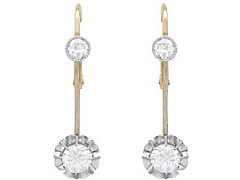 Antique 1.40ct Diamond and 15ct Yellow Gold Drop Earrings